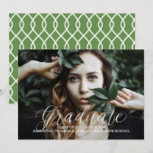 White Delicate Script Foto Abschluss Ankündigung (Vorne/Hinten)