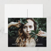 White Delicate Script Foto Abschluss Postcard Ankündigungspostkarte (Vorne/Hinten)