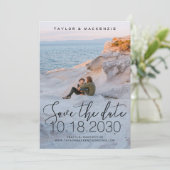 White Delicate Thin Script Foto Save the Date (Stehend Vorderseite)