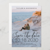 White Delicate Thin Script Foto Save the Date (Vorne/Hinten)