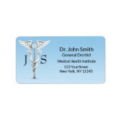 White Dental Caduceus Mirror Toothbrush Medical Adressaufkleber (Vorne)