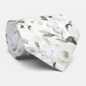 White Desdemona Rose 2 Silver Eucalyptus Wedding Krawatte (Gerollt)
