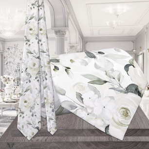 White Desdemona Rose 2 Silver Eucalyptus Wedding Krawatte
