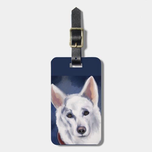 WHITE DEUTSCHE SHEPHERD GEPÄCKANHÄNGER (Vorderseite vertikal)