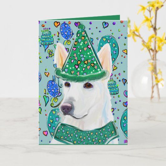 WHITE DEUTSCHE SHEPHERD KARTE (Gelbe Blume)