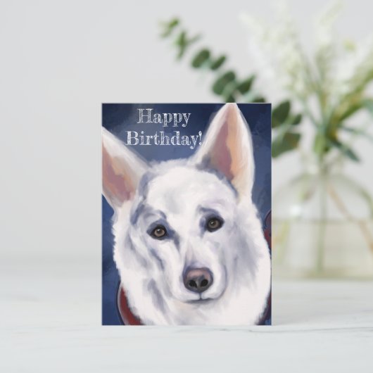 WHITE DEUTSCHE SHEPHERD POSTKARTE (Stehend Vorderseite)