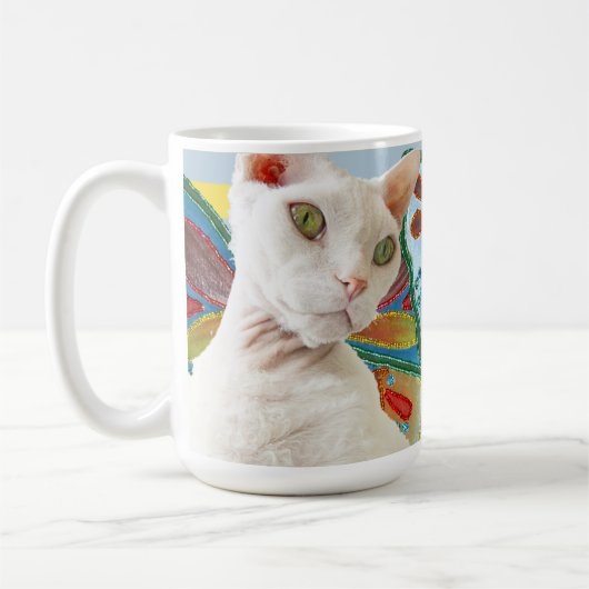 White Devon Rex Cat Rainbow Fairy Wings Kaffeetasse (Links)