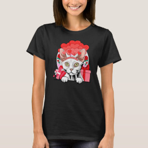 White Devon Rex Cat Valentinstag Hearts Balloons T-Shirt