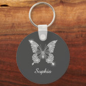 White Diamond Butterfly, DIY Name, Dunkelgrau Schlüsselanhänger (Vorderseite)