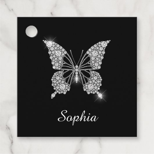 White Diamond Butterfly, DIY Script Name, Black Geschenkanhänger (Vorderseite)