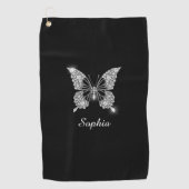 White Diamond Butterfly, DIY Script Name, Black Golfhandtuch (Vorderseite)