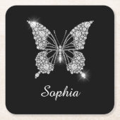 White Diamond Butterfly, DIY Script Name, Black Rechteckiger Pappuntersetzer (Vorderseite)