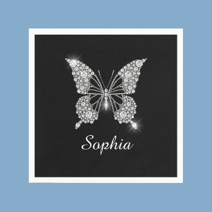 White Diamond Butterfly, DIY Script Name, Black Serviette