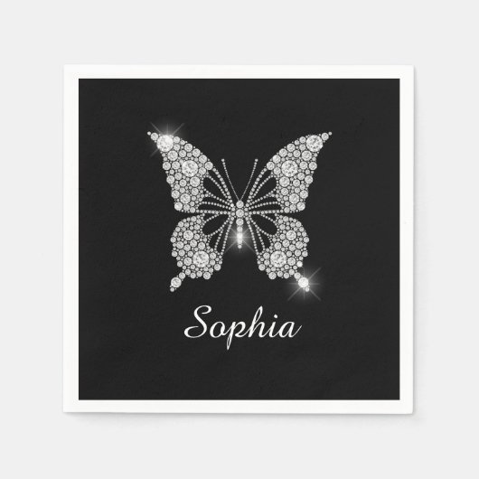 White Diamond Butterfly, DIY Script Name, Black Serviette (Vorderseite)