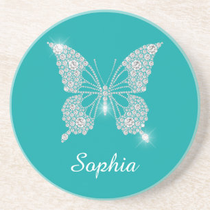 White Diamond Butterfly, Script Name, Aquamarin Getränkeuntersetzer