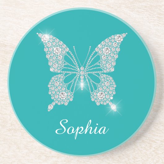 White Diamond Butterfly, Script Name, Aquamarin Getränkeuntersetzer (Vorne)