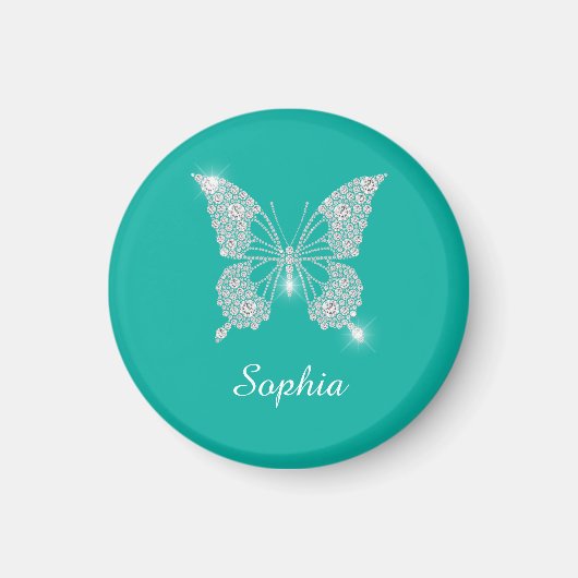 White Diamond Butterfly, Script Name, Aquamarin Magnet (Vorne)