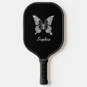 White Diamond Butterfly, Script Name, Black Pickleball Schläger (Vorderseite)