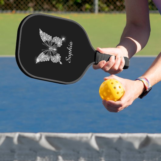White Diamond Butterfly, Script Name, Black Pickleball Schläger (InSitu)