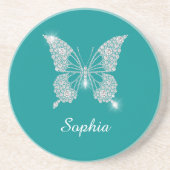 White Diamond Butterfly, Script Name, Deep Aquamar Getränkeuntersetzer (Vorne)