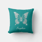White Diamond Butterfly, Script Name, Deep Aquamar Kissen (Vorderseite)