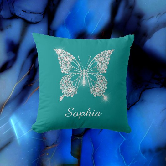 White Diamond Butterfly, Script Name, Deep Aquamar Kissen