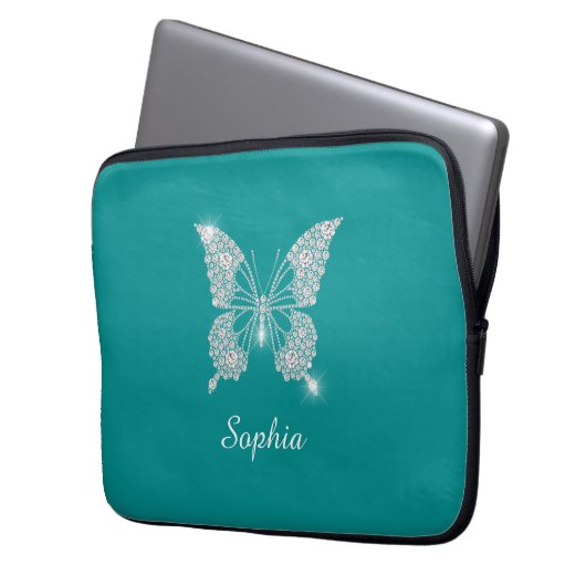 White Diamond Butterfly, Script Name, Deep Aquamar Laptopschutzhülle (Vorderseite Links)