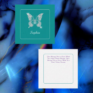 White Diamond Butterfly, Script Name, Deep Aquamar Mitteilungskarte