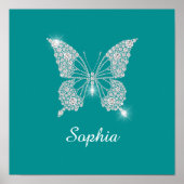 White Diamond Butterfly, Script Name, Deep Aquamar Poster (Vorne)