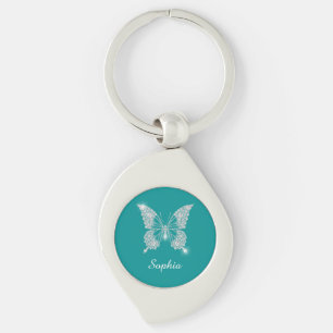 White Diamond Butterfly, Script Name, Deep Aquamar Schlüsselanhänger