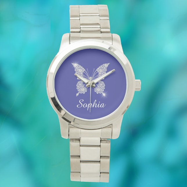 White Diamond Butterfly, Script Name, Deep Blue Armbanduhr (Von Creator hochgeladen)