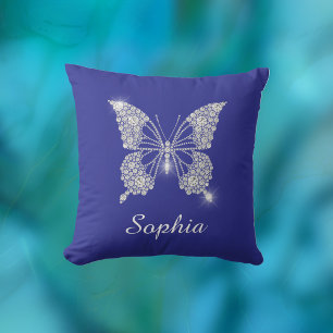 White Diamond Butterfly, Script Name, Deep Blue Kissen
