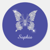 White Diamond Butterfly, Script Name, Deep Blue Runder Aufkleber (Vorderseite)