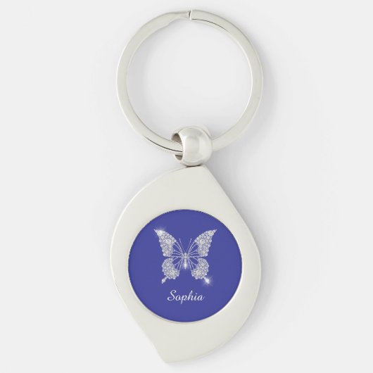 White Diamond Butterfly, Script Name, Deep Blue Schlüsselanhänger (Vorderseite)