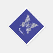 White Diamond Butterfly, Script Name, Deep Blue Serviette (Ecke)