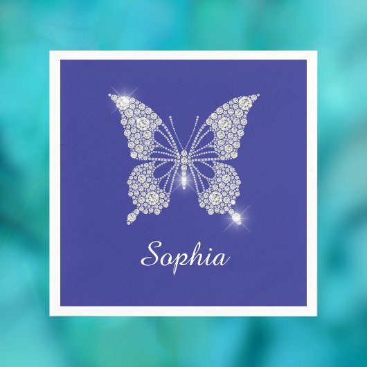 White Diamond Butterfly, Script Name, Deep Blue Serviette