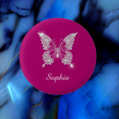 White Diamond Butterfly, Script Name, Deep Fuchsia Button