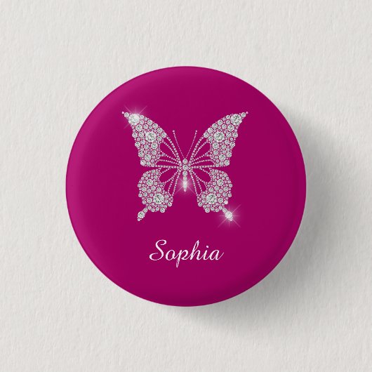 White Diamond Butterfly, Script Name, Deep Fuchsia Button (Vorderseite)