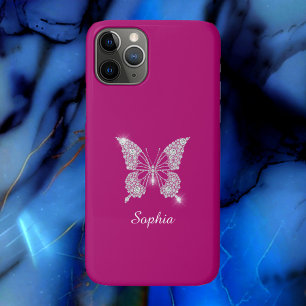 White Diamond Butterfly, Script Name, Deep Fuchsia Case-Mate iPhone Hülle