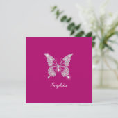 White Diamond Butterfly, Script Name, Deep Fuchsia Dankeskarte (Stehend Vorderseite)