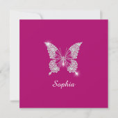 White Diamond Butterfly, Script Name, Deep Fuchsia Dankeskarte (Vorderseite)