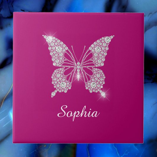 White Diamond Butterfly, Script Name, Deep Fuchsia Fliese