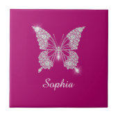 White Diamond Butterfly, Script Name, Deep Fuchsia Fliese (Vorderseite)