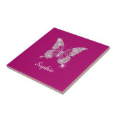 White Diamond Butterfly, Script Name, Deep Fuchsia Fliese (Seite)