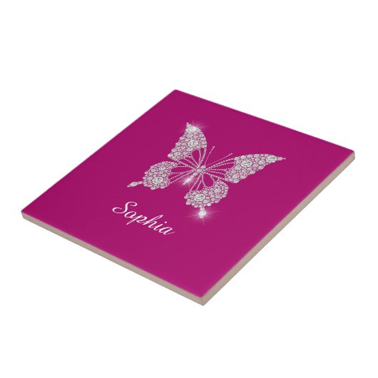 White Diamond Butterfly, Script Name, Deep Fuchsia Fliese (Seite)