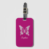 White Diamond Butterfly, Script Name, Deep Fuchsia Gepäckanhänger (Vorderseite Vertikal)