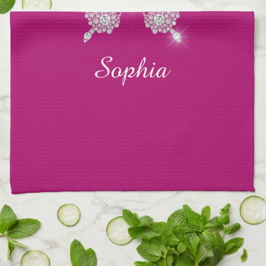 White Diamond Butterfly, Script Name, Deep Fuchsia Geschirrtuch (Gefaltet)