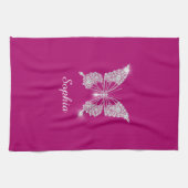 White Diamond Butterfly, Script Name, Deep Fuchsia Geschirrtuch (Horizontal)