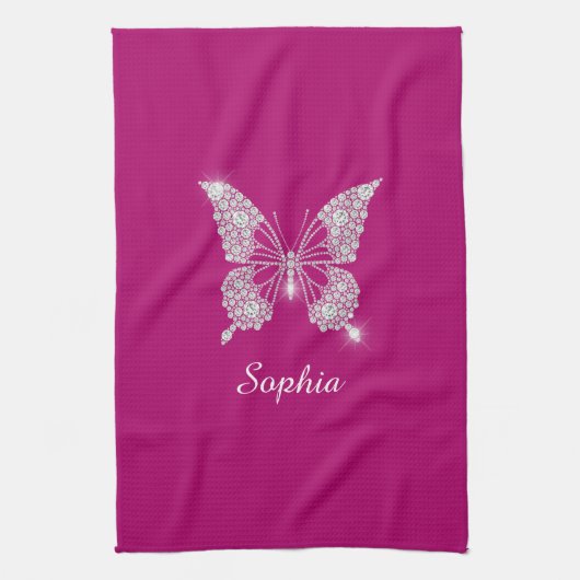 White Diamond Butterfly, Script Name, Deep Fuchsia Geschirrtuch (Vertikal)