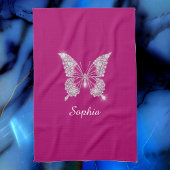 White Diamond Butterfly, Script Name, Deep Fuchsia Geschirrtuch